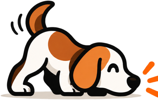 Mascote FAREJO, um cão beagle farejando